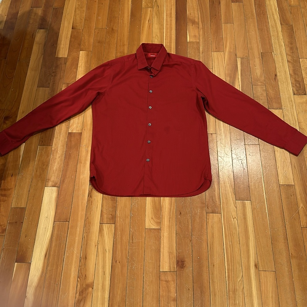 Alfani - Men’s Red Pin-Striped Button-Down Dress Shirt, Size S